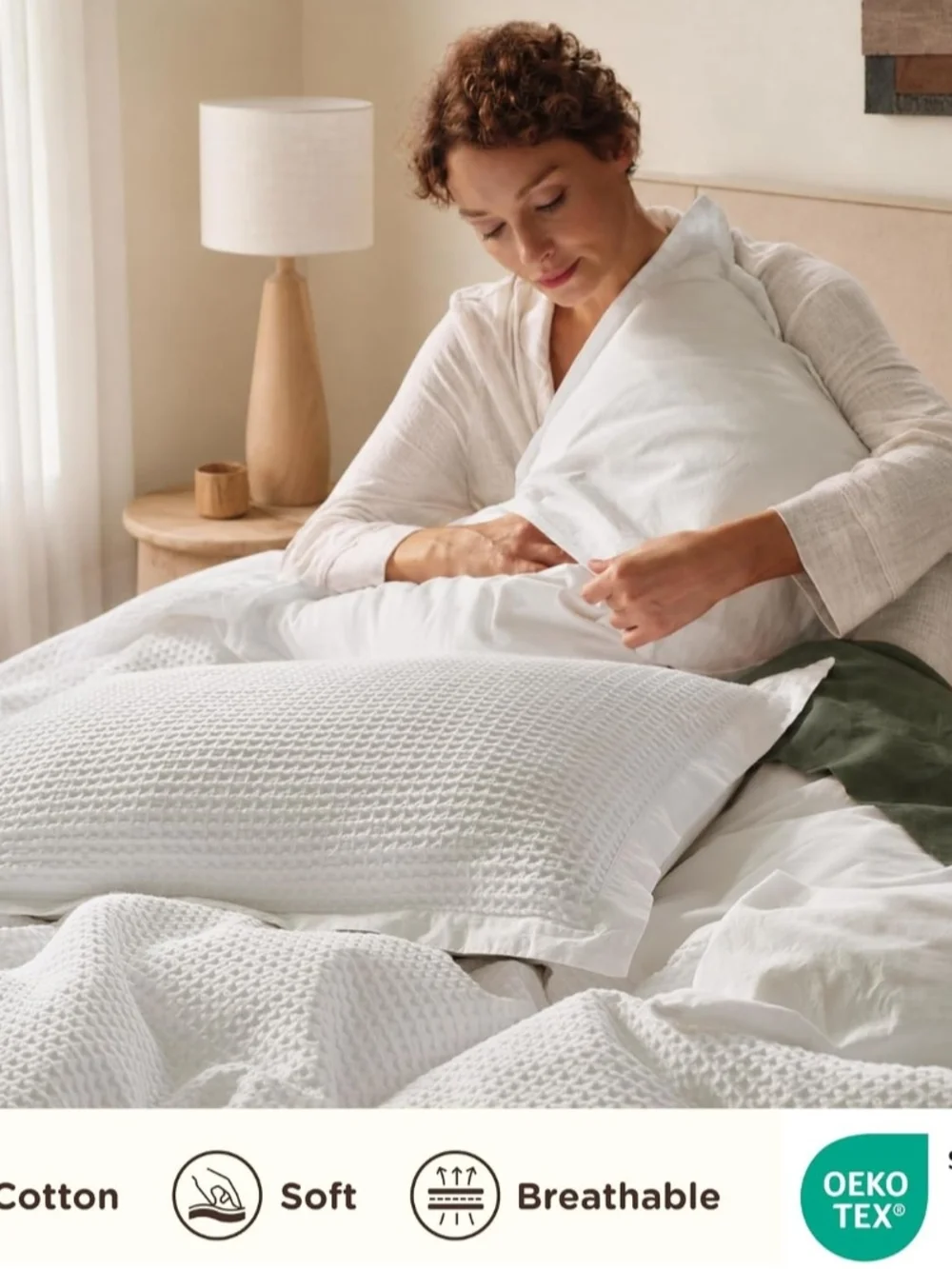 King Size White Waffle-Texture Duvet Cover 3 Pcs Set New